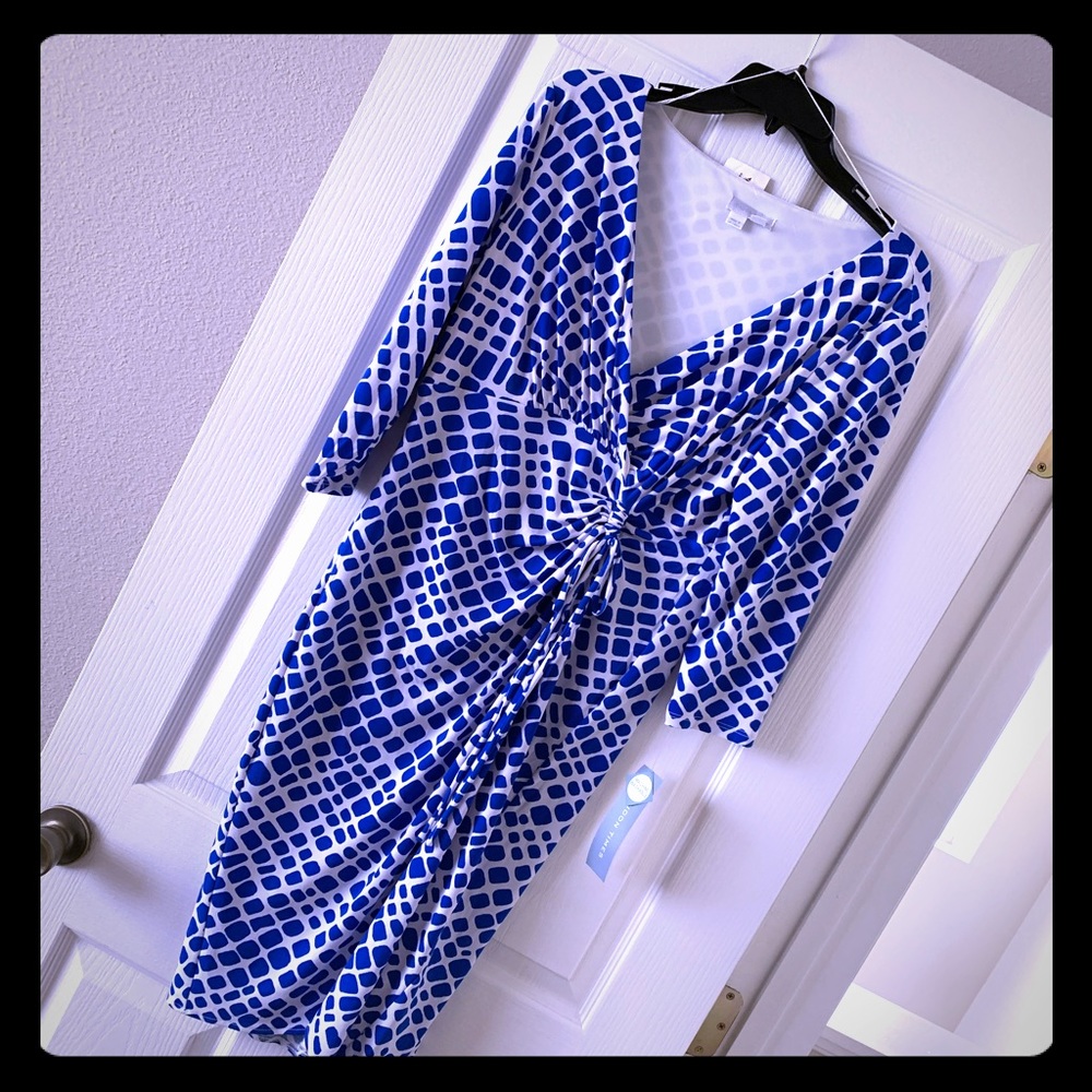 London Times White/Blue Dress Size 12